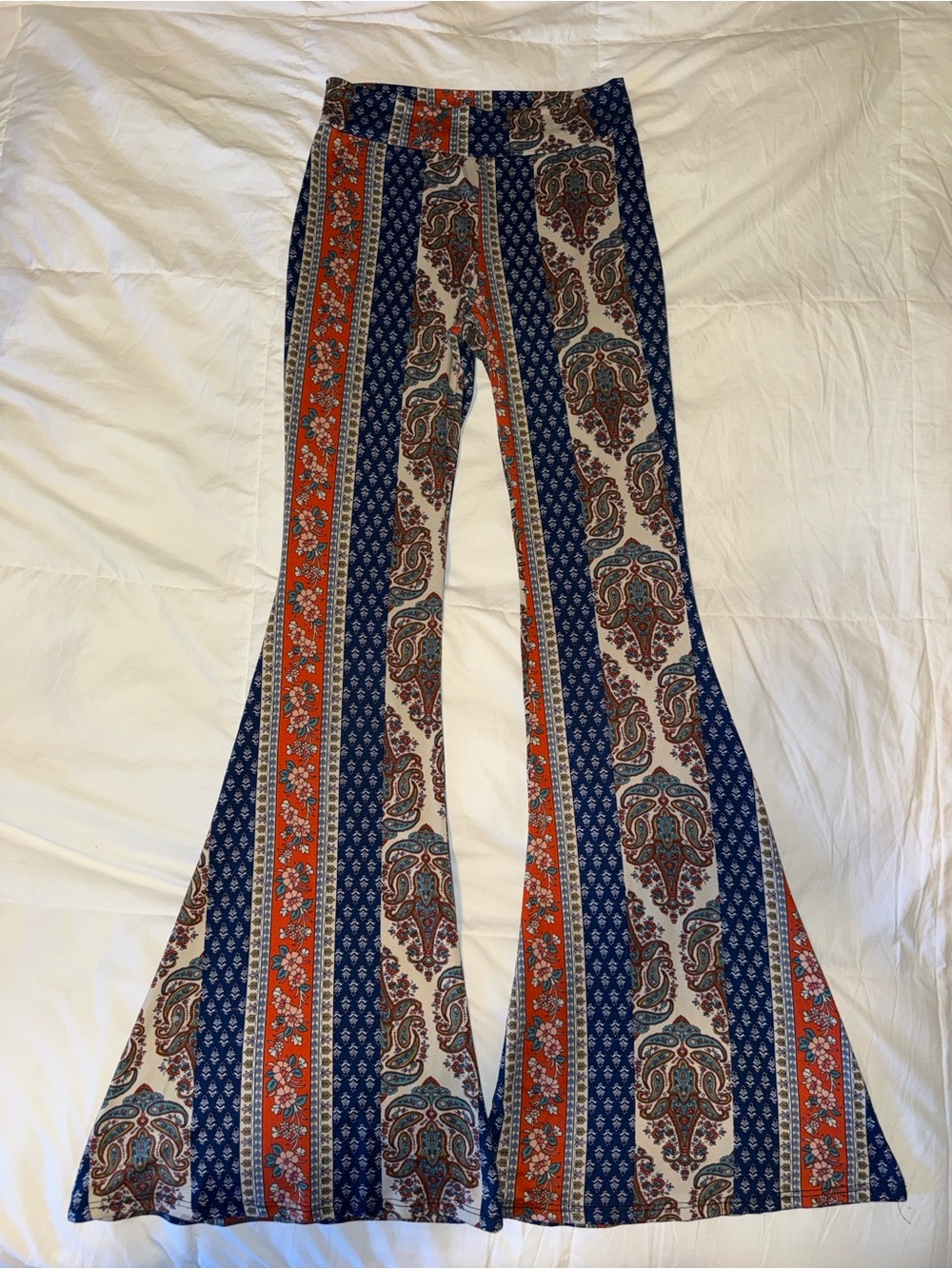 USA Blue and Orange Paisley Stripe Flared Pants